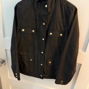 J.Crew Black Waxed Cotton Jacket with Gold Snaps